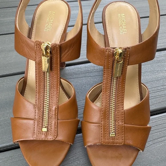 Michael Kors Brown Leather Platform Sandals - Picture 3 of 7